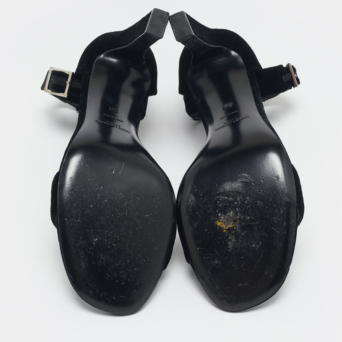 Saint Laurent Paris Grace Size 38 Black Velvet Ankle Strap Sandals