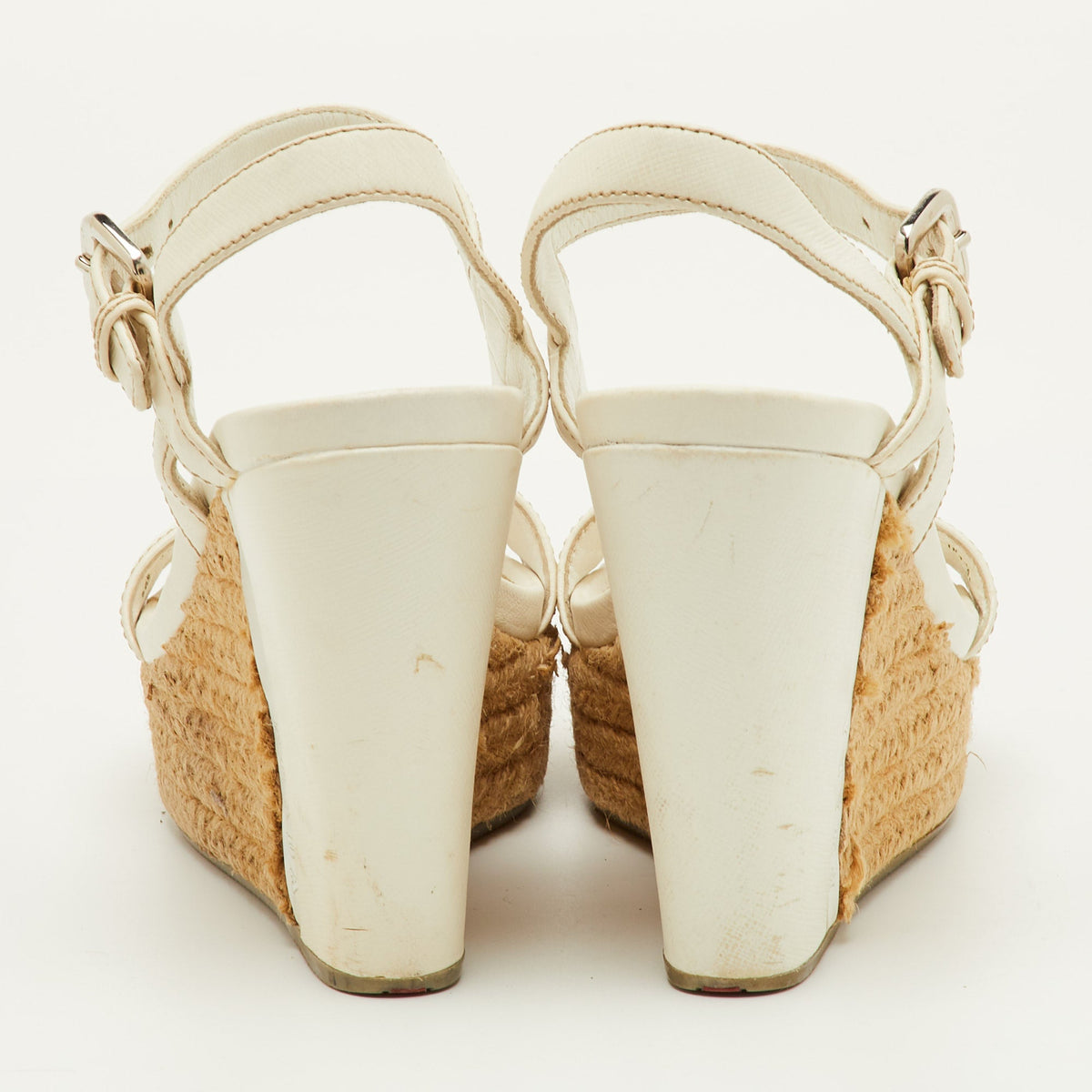 Prada Sport Size 36.5 White Leather Ankle Strap Platform Wedge Sandals