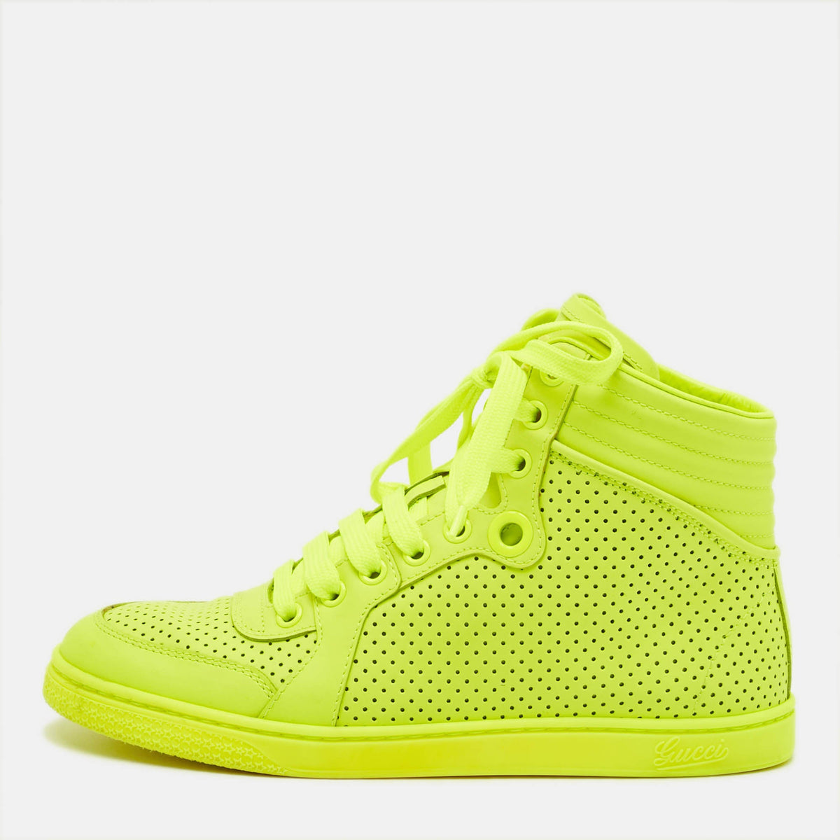 Gucci Coda  Neon  Size 36 Green Perforated Leather High Top Sneakers