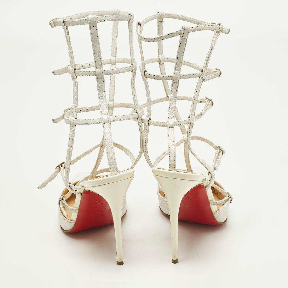 Christian Louboutin Kadreyana Size 38 White Leather Ankle Strap Sandals