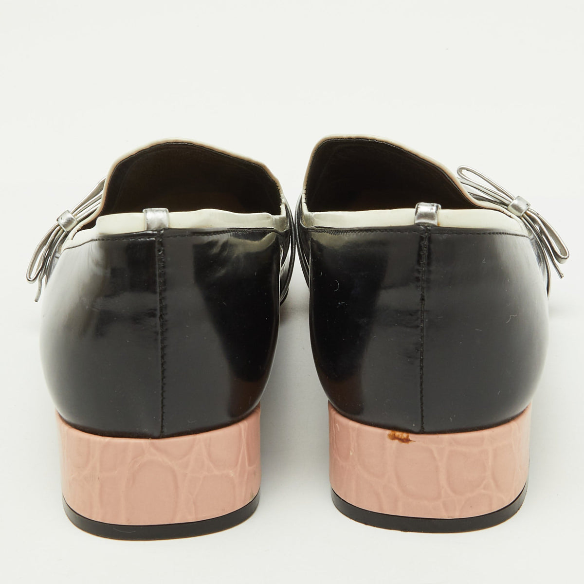 Dior Black/Silver Leather Bow Detail Slip On Loafers Size 35.5