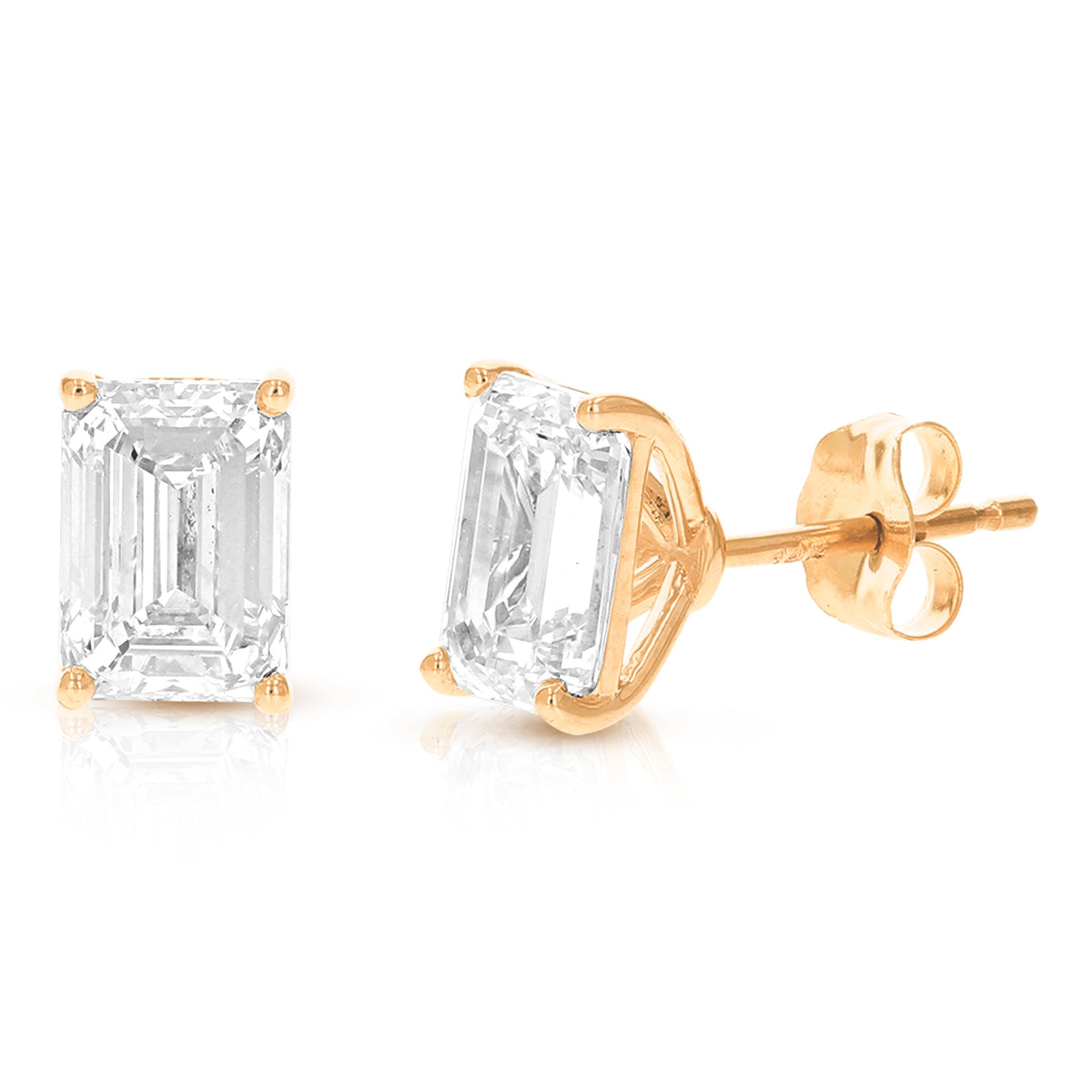2 cttw Emerald Lab Grown Diamond Stud Earrings in 14K Gold With Push Backs For Women