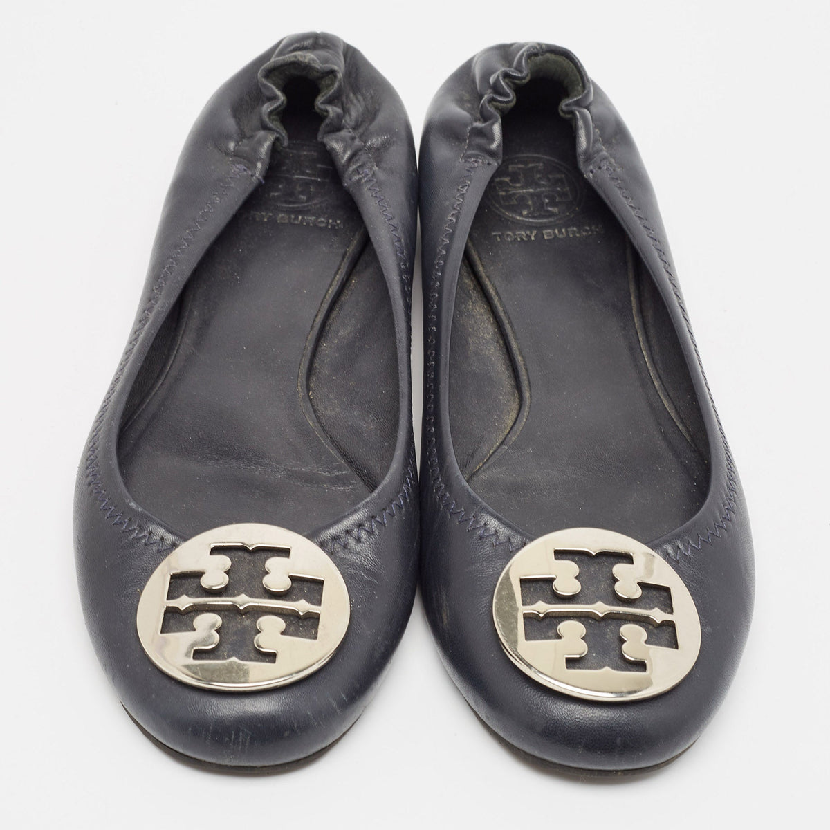 Tory Burch Black Leather Reva Logo Ballet Flats Size 39