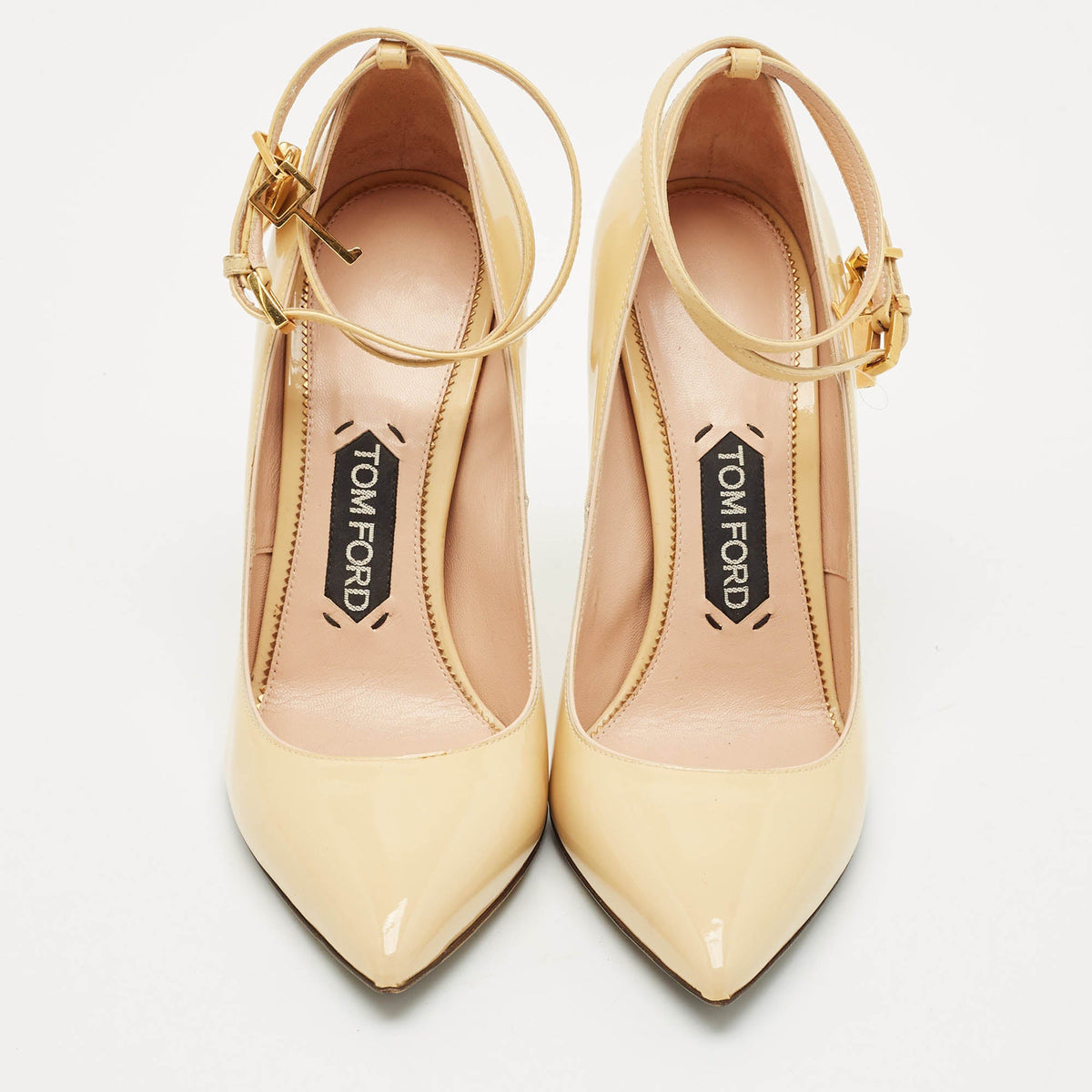 Tom Ford Beige Leather Padlock Ankle Wrap Pumps Size 38