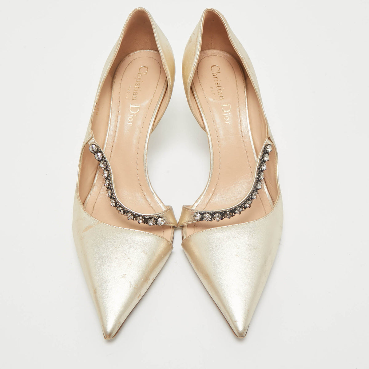 Dior Gold Leather D'orsay Pointed Toe Pumps Size 37.5