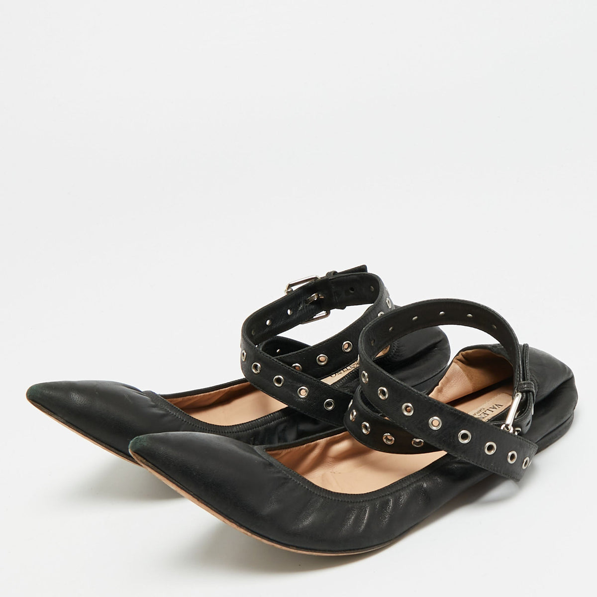 Valentino Love Latch Size 36.5 Black Leather Ballet Flats