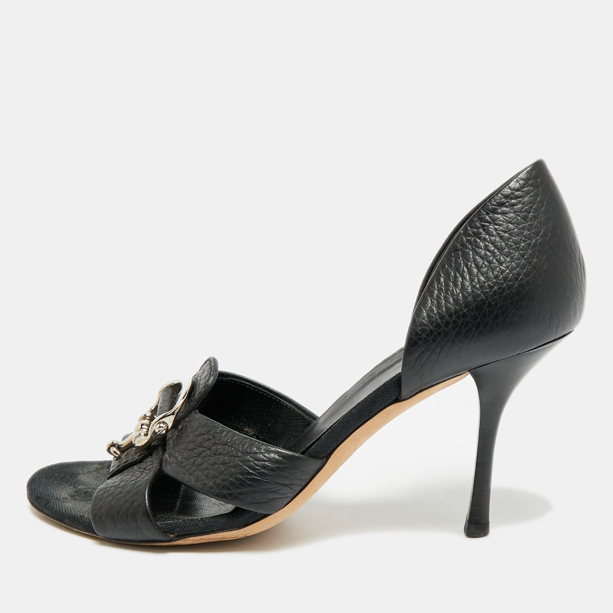Gucci Horsebit Size 36.5 Black Leather D'orsay Open Toe Pumps
