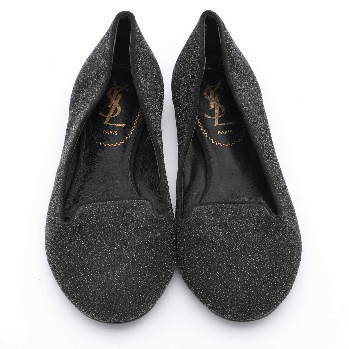Yves Saint Laurent Black Glitter Smoking Slippers Size 34