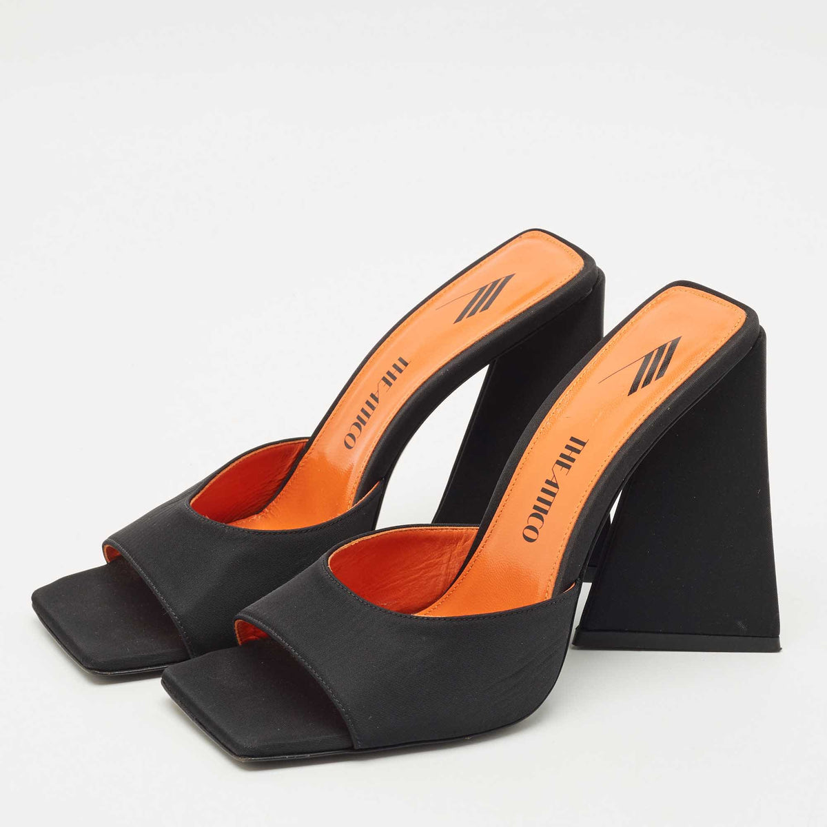 The Attico Black Satin Devon Block Heel Slide Sandals Size 39