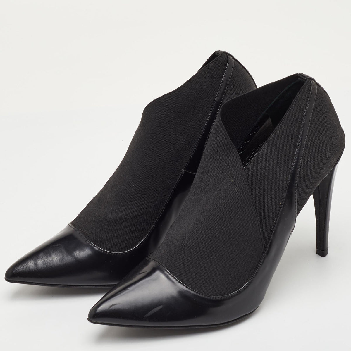 Dior Size 38.5 Black Leather and Stretch Fabric Pointed Toe Ankle Booties