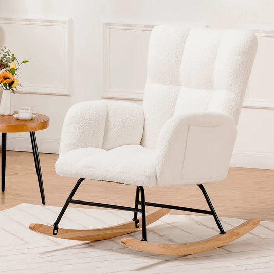 Teddy Glider Rocking Chair with Side Pockets, High Back Design for Adults - Ideal for Bedroom and Living Room
