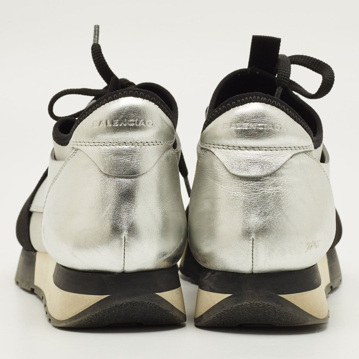 Balenciaga Race Runner Size 39 Silver/Grey Leather and Mesh Low Top Sneakers