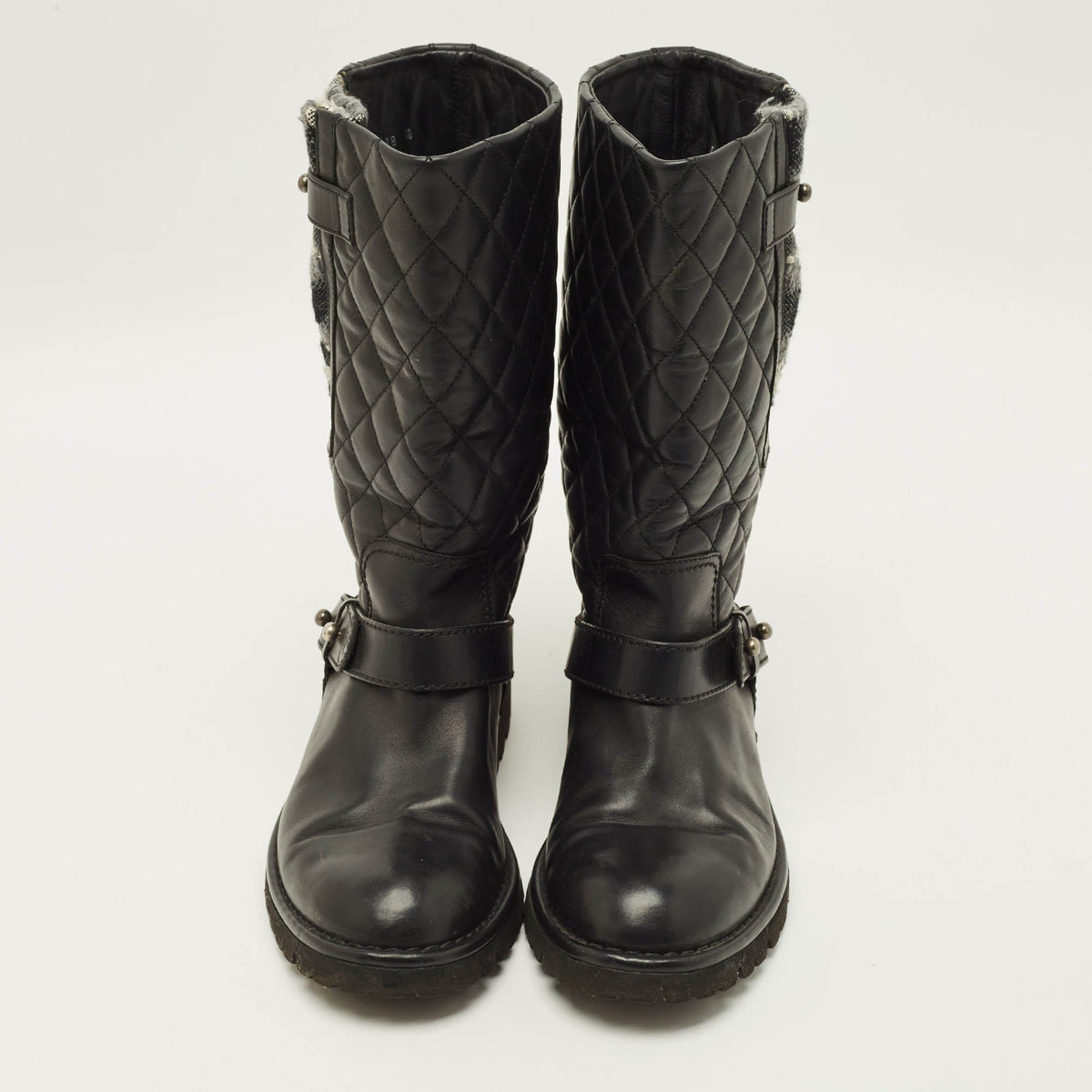 Chanel  Size 40 Black Quilted Leather Motorcycle Boots