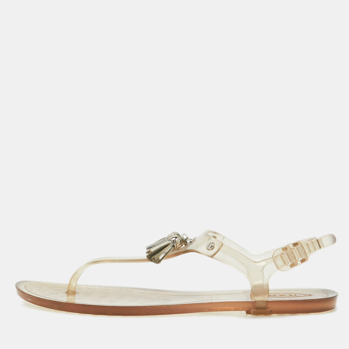 Tod's Transparent Rubber Tassel Bow Flat Thong Sandals Size 40
