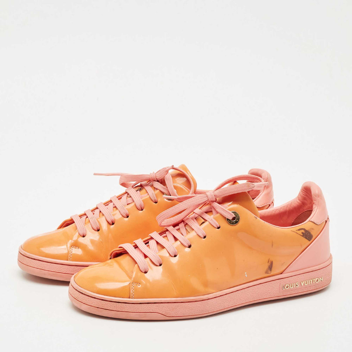 Louis Vuitton Pink/Orange Patent Leather Frontrow Sneakers Size 38