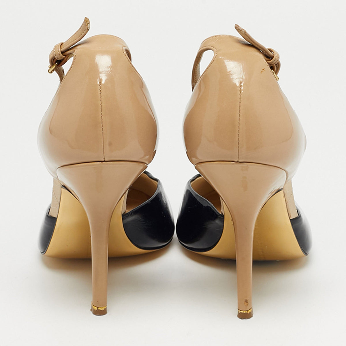 Stella McCartney Black/Beige Patent Leather D'orsay Ankle Strap Pumps Size 38
