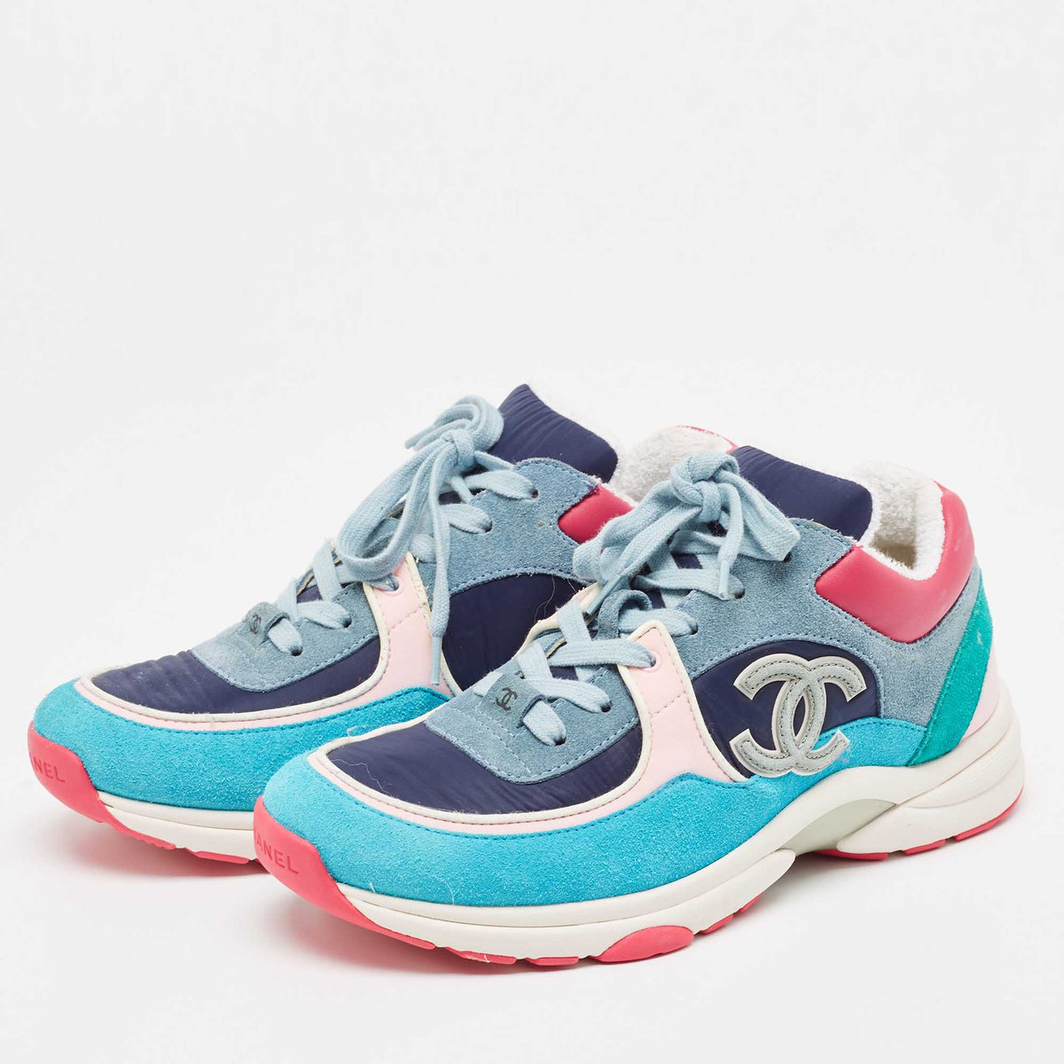 Chanel Size 40 Multicolor Leather  Nylon and Suede Low Top Sneakers