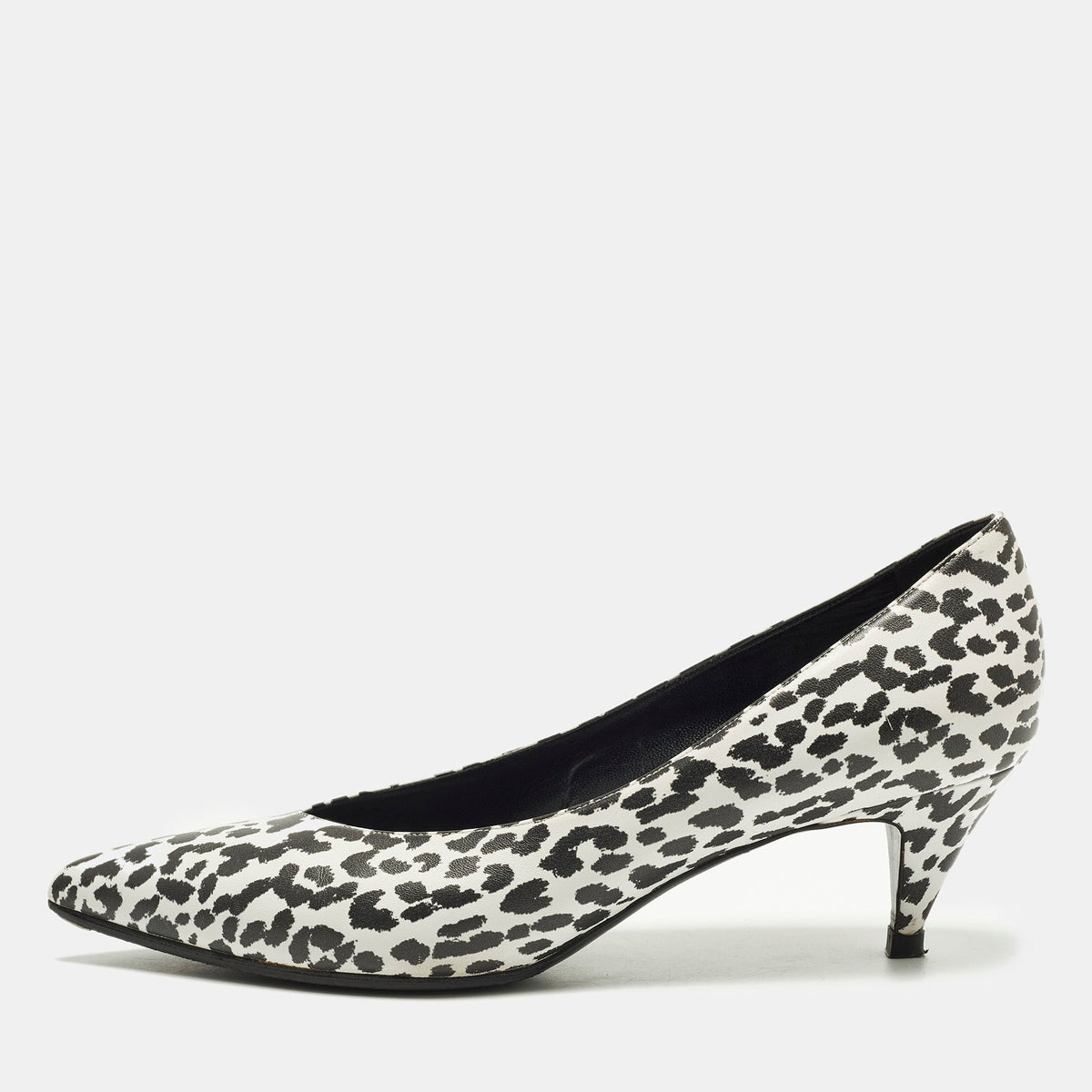 Saint Laurent Charlotte Size 40 Black/White Leather Pointed Toe Pumps