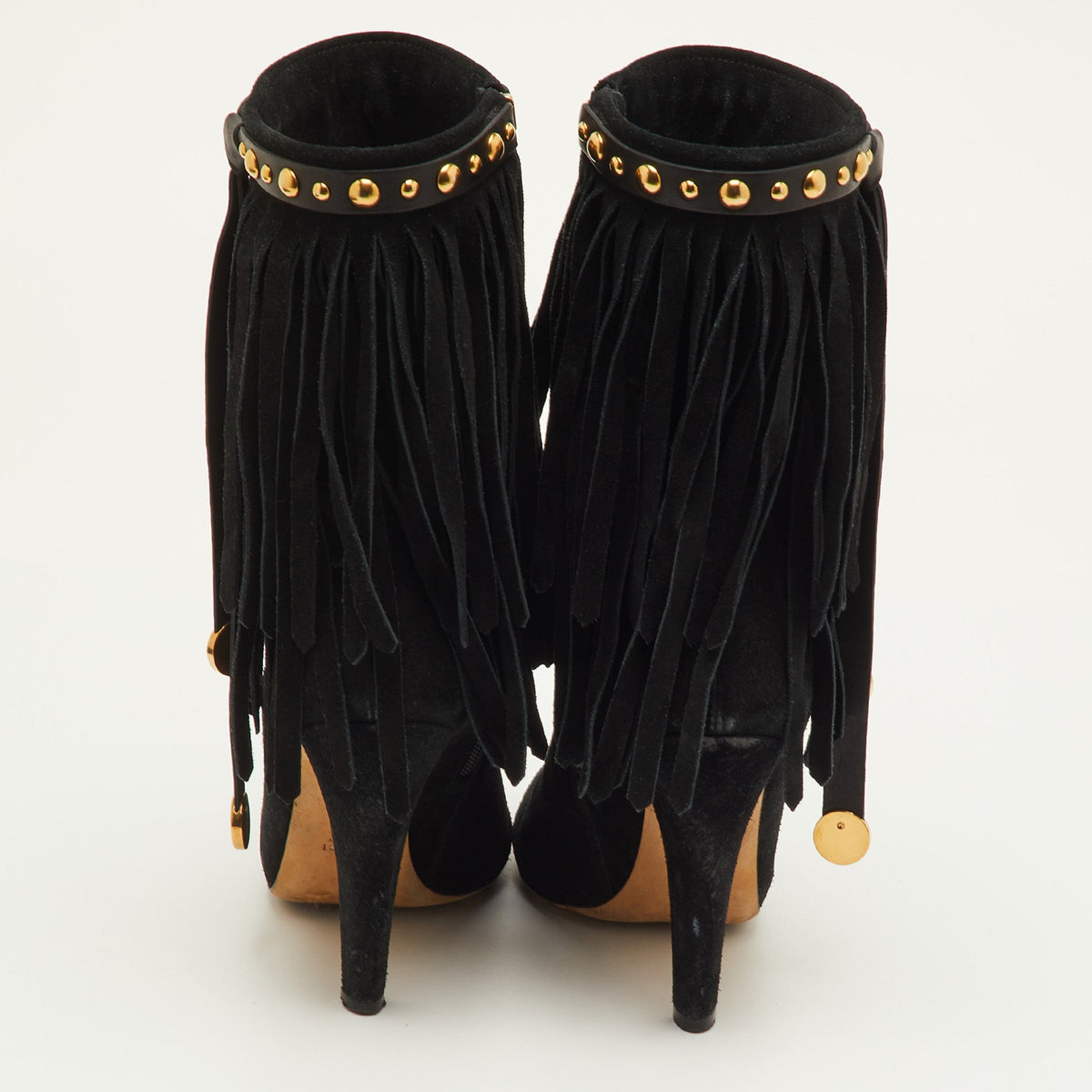 Gucci Size 37 Black Suede Studded Fringe Mid Calf Boots