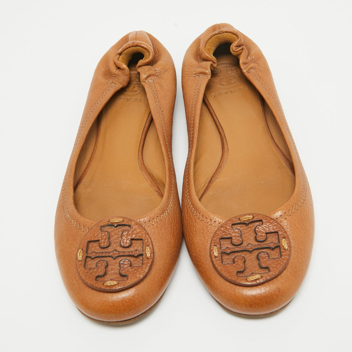 Tory Burch Brown Leather Minnie Scrunch Ballet Flats Size 38.5