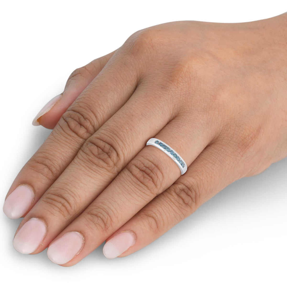 1/4 cttw Blue Diamond Wedding Ring 14K White Gold Channel Set Stackable Band