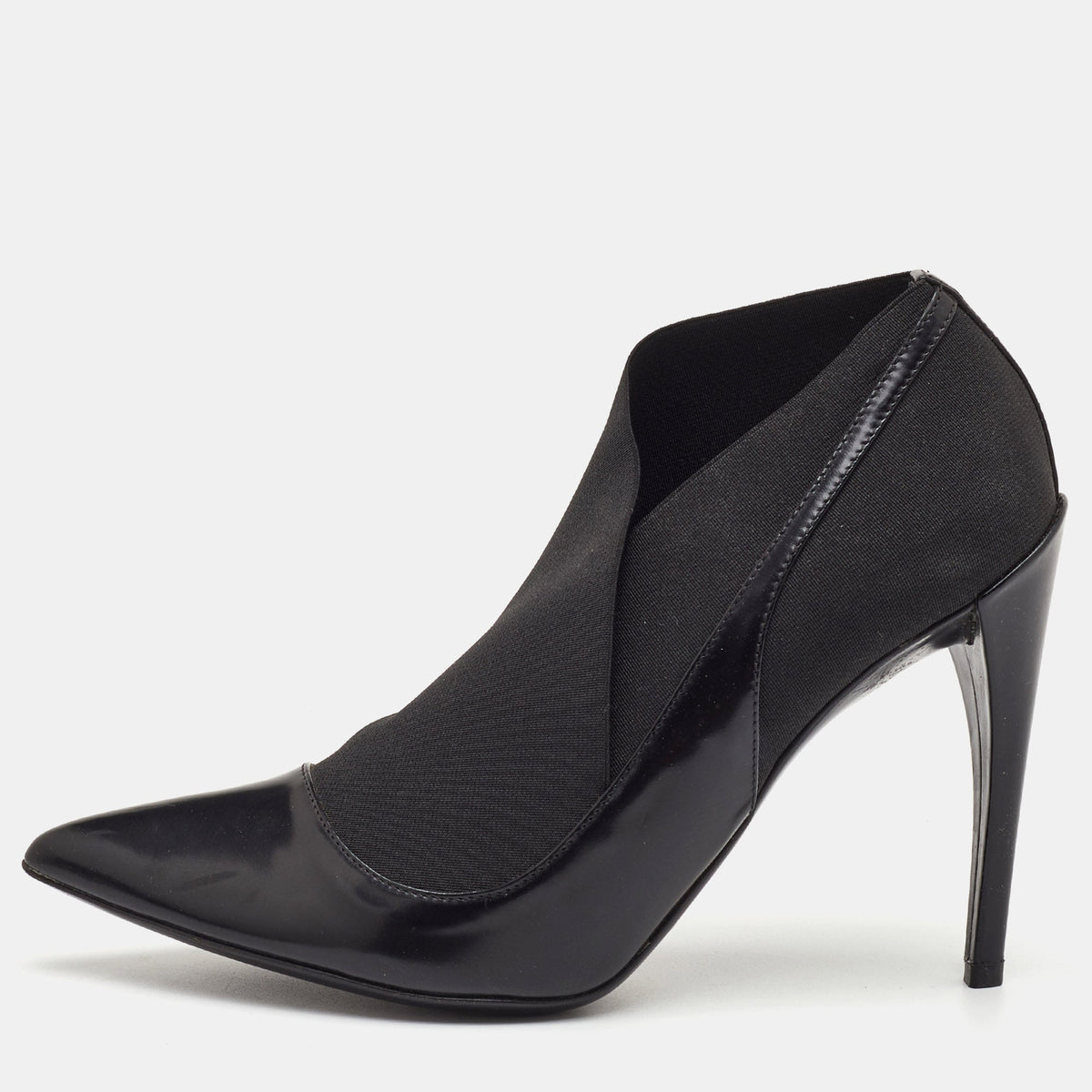 Dior Size 38.5 Black Leather and Stretch Fabric Pointed Toe Ankle Booties