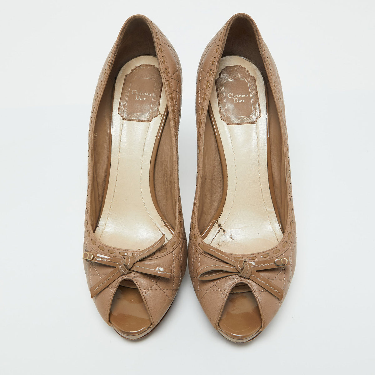 Dior Light Brown Cannage Leather Bow Peep Toe Pumps Size 40