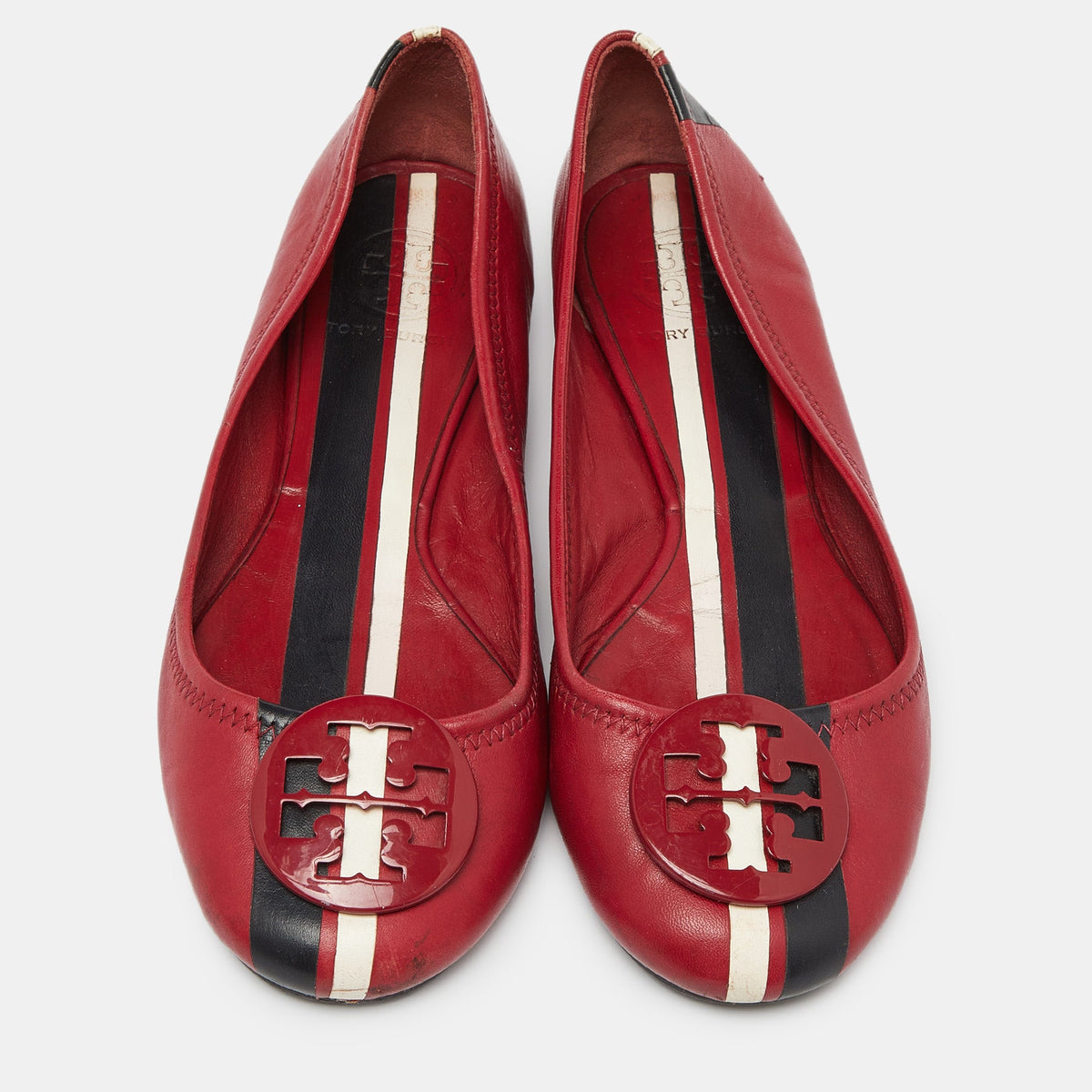 Tory Burch Size 37.5 Red Leather Ballet Flats