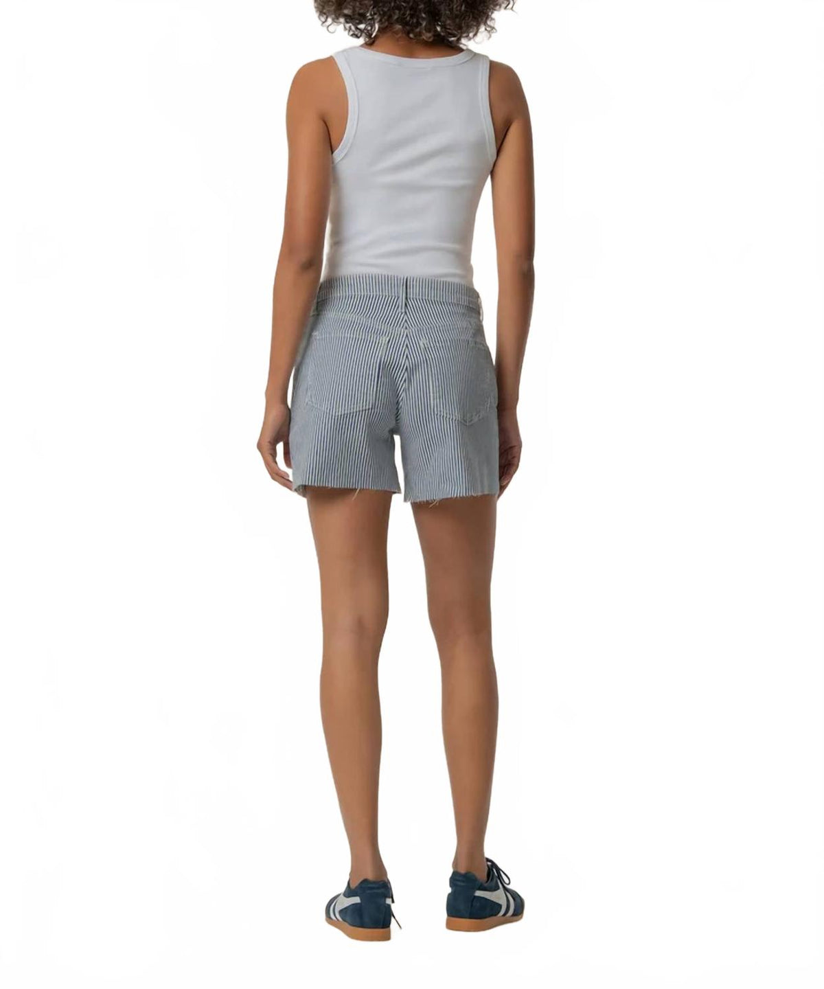 Jane High Rise Long Short With Raw Hem In Navy Ivory