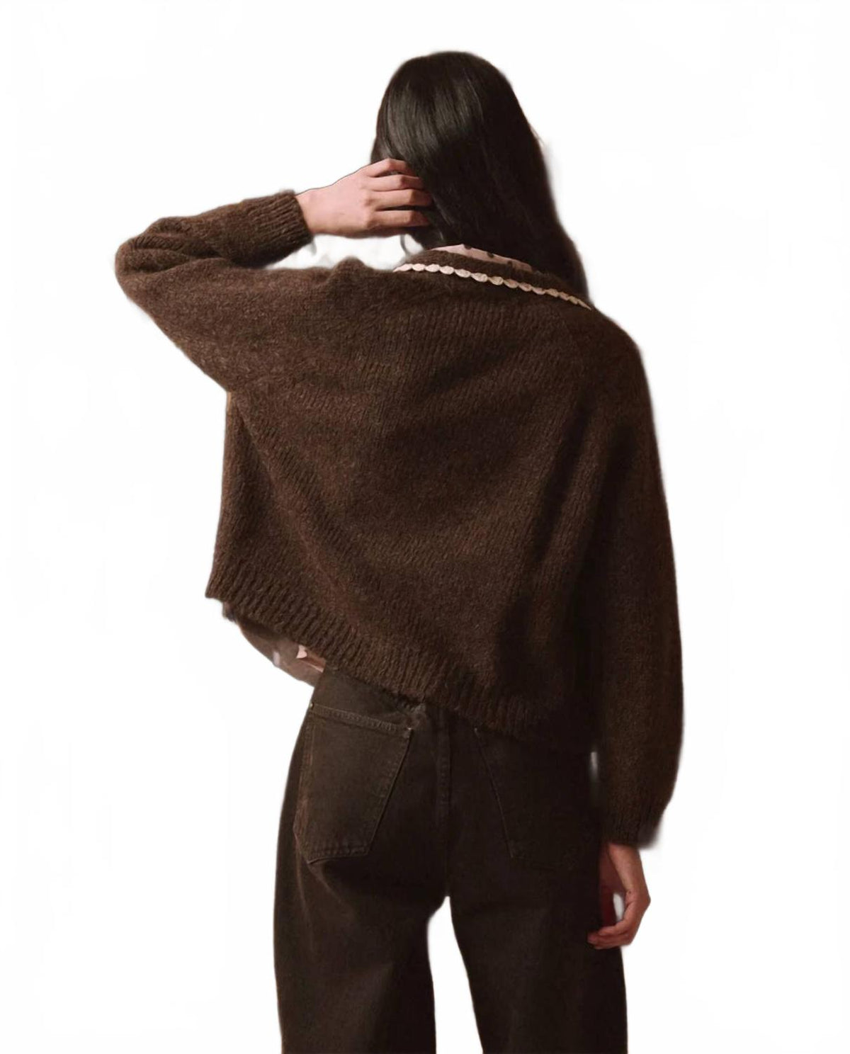 The Crochet Collar Cardigan In Chocolate Brown