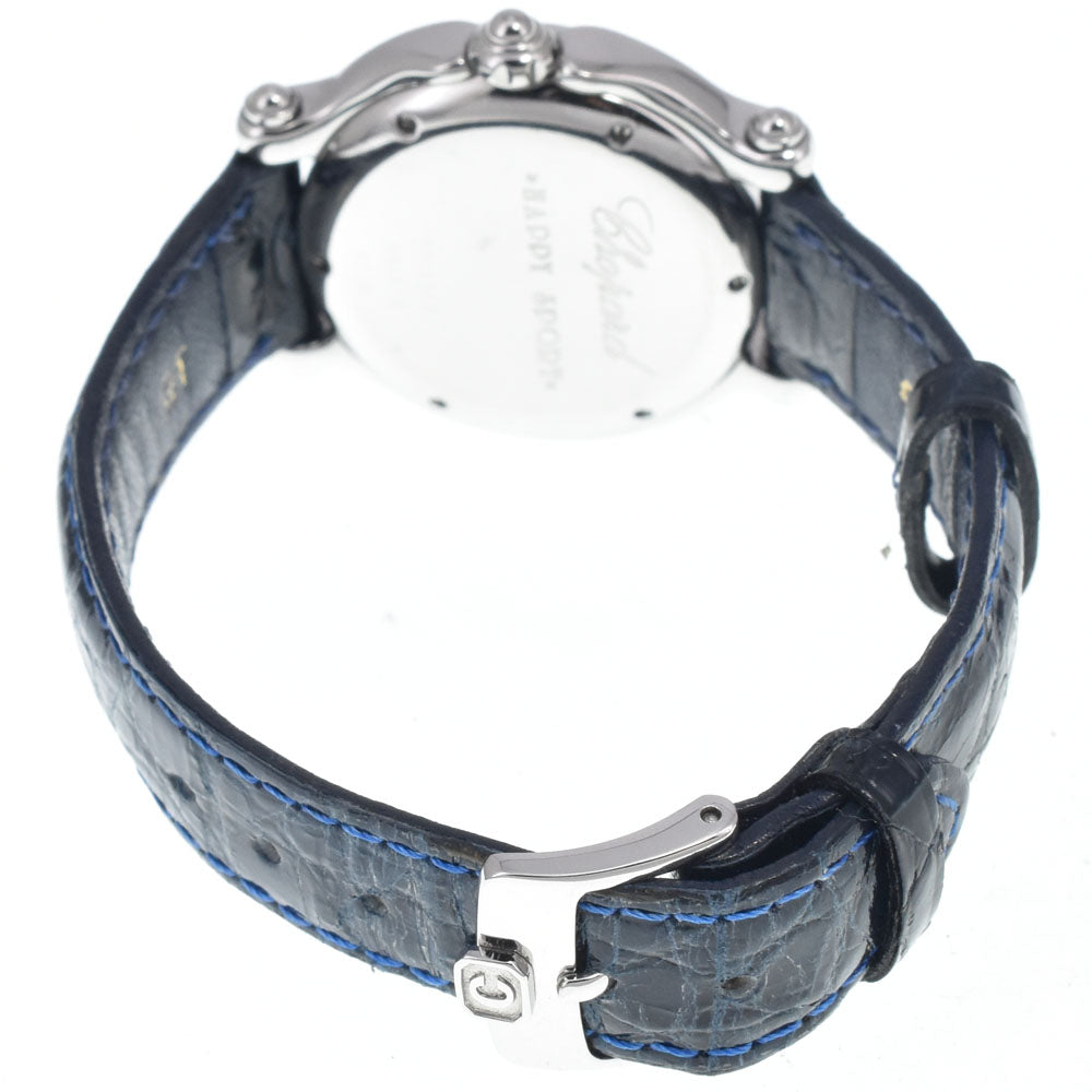 Chopard Happy Sport Snowflake Round Quartz Stainless Steel And Alligator With Diamond Bezel And Floating Diamonds Watch (Pre-Owned)