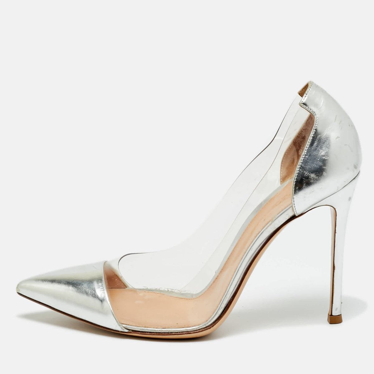 Gianvito Rossi Silver/Transparent  Leather and PVC Plexi Pumps Size 37.5