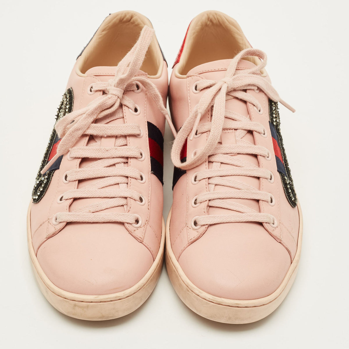 Gucci Ace Size 39 Pink Leather Lace Up Sneakers