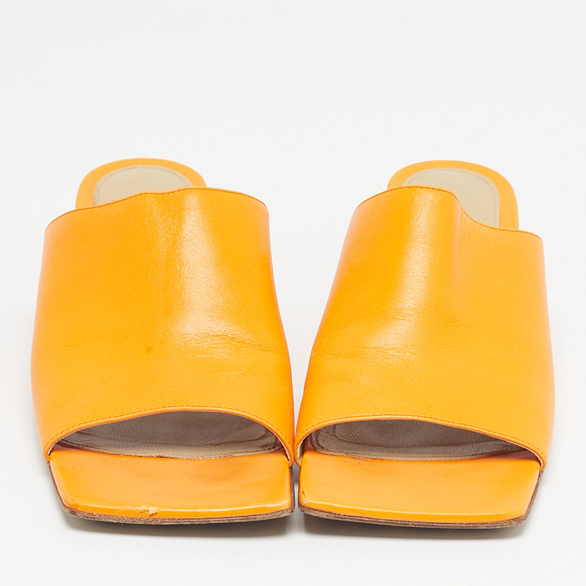 Bottega Veneta Orange Leather Square Toe Mule Sandals Size 36.5