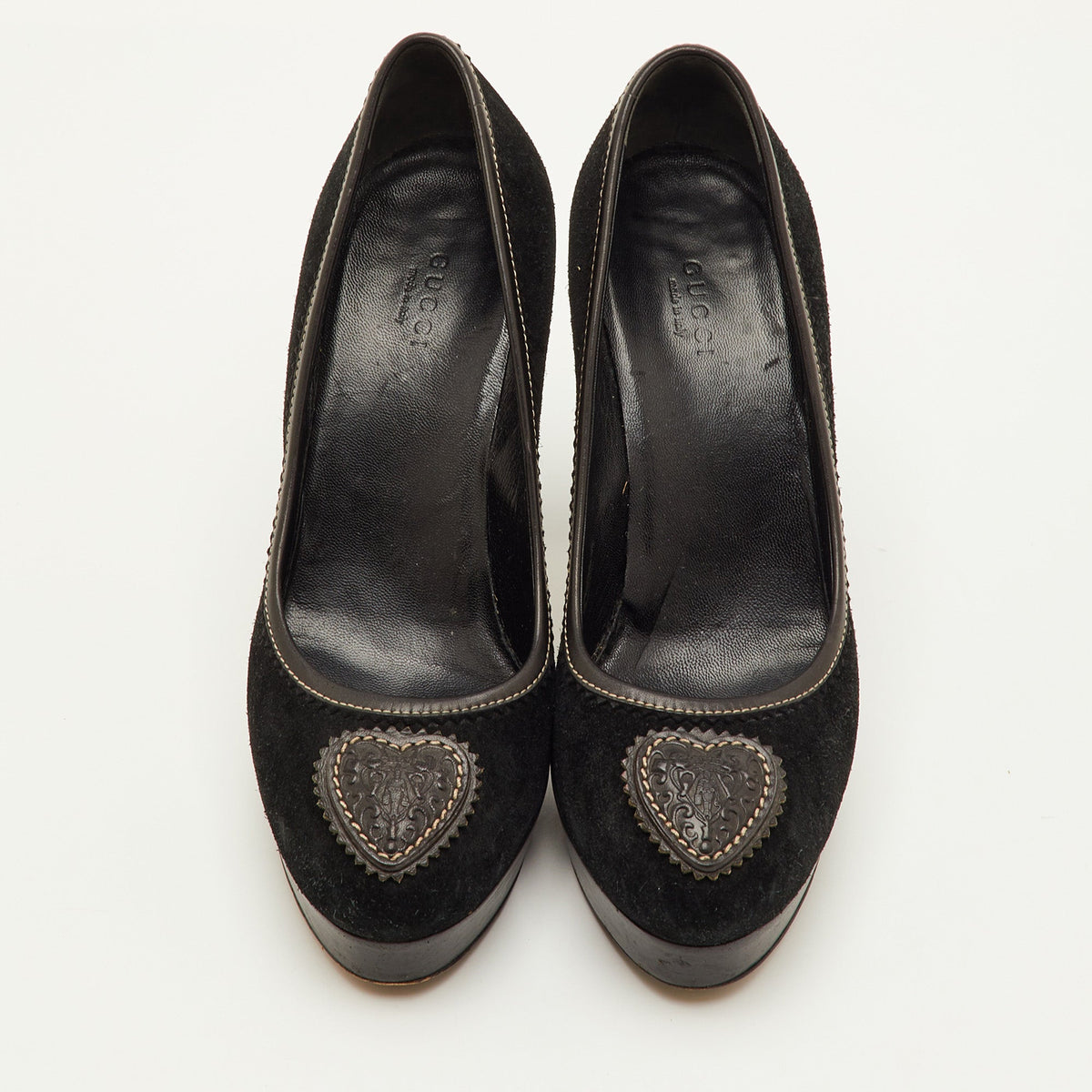 Gucci Hysteria Logo Size 37.5 Black Suede Platform Pumps