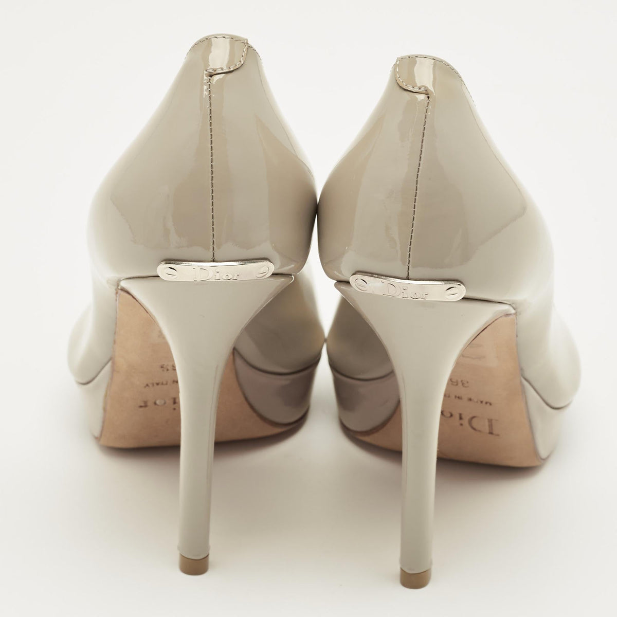 Dior Grey Patent Leather Peep Toe Platform Pumps Size 36.5