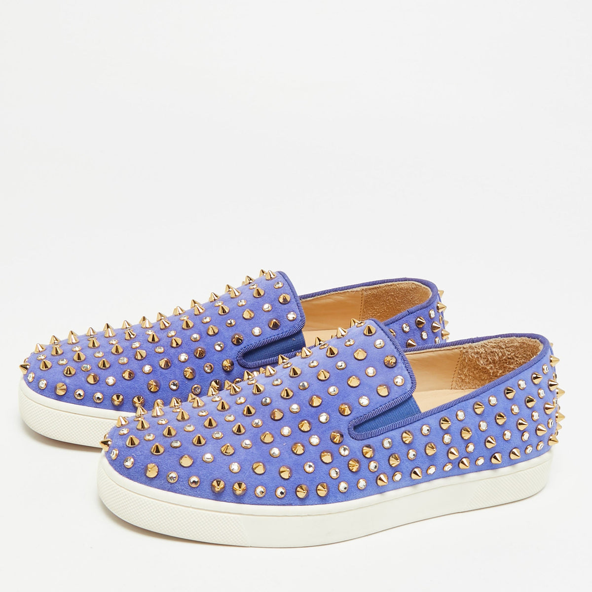 Christian Louboutin Roller Boat Size 36.5 Blue Suede Slip On Sneakers