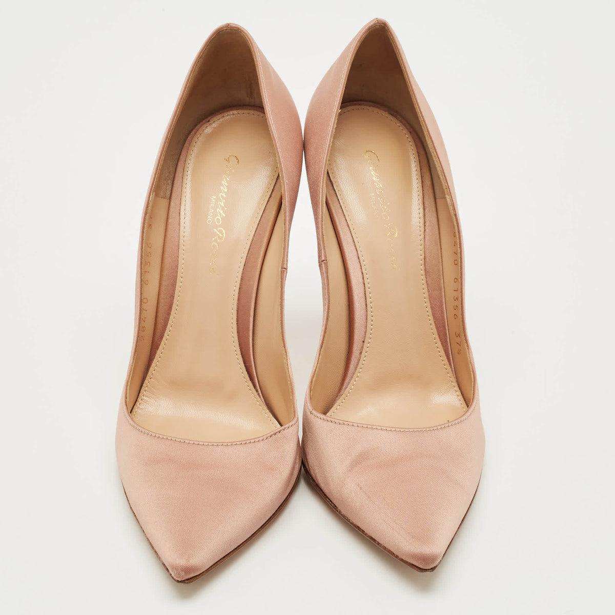 Gianvito Rossi Beige Satin 105 Pointed Toe Pumps Size 37.5