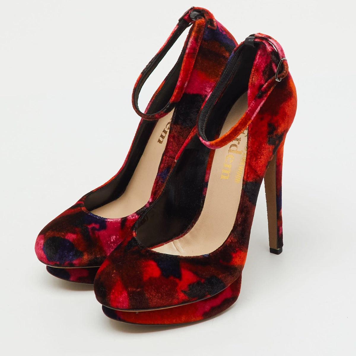 Nicholas Kirkwood x Erdem Multicolor Velvet Ankle Strap Platform Pumps Size 36