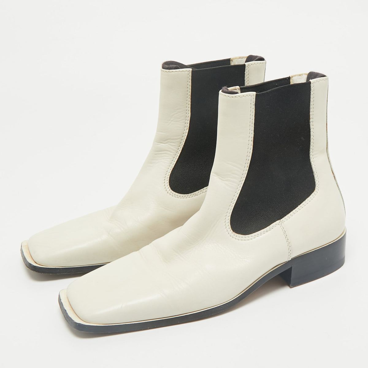 Celine White Leather Square Toe Ankle Boots Size 36