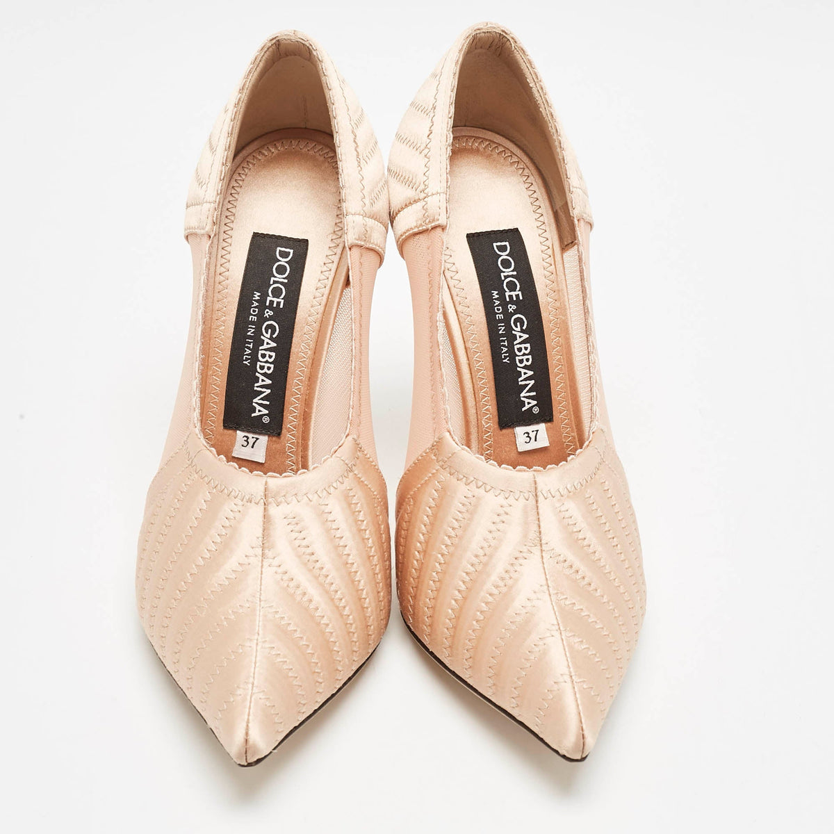 Dolce & Gabbana Peach Satin and Mesh Pointed Toe Pumps Size 37