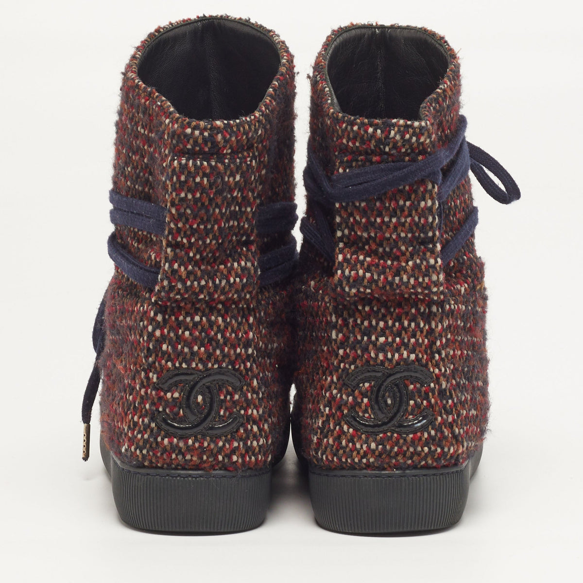 Chanel CC Size 36 Multicolor Tweed Lace Wrap High Top Sneakers
