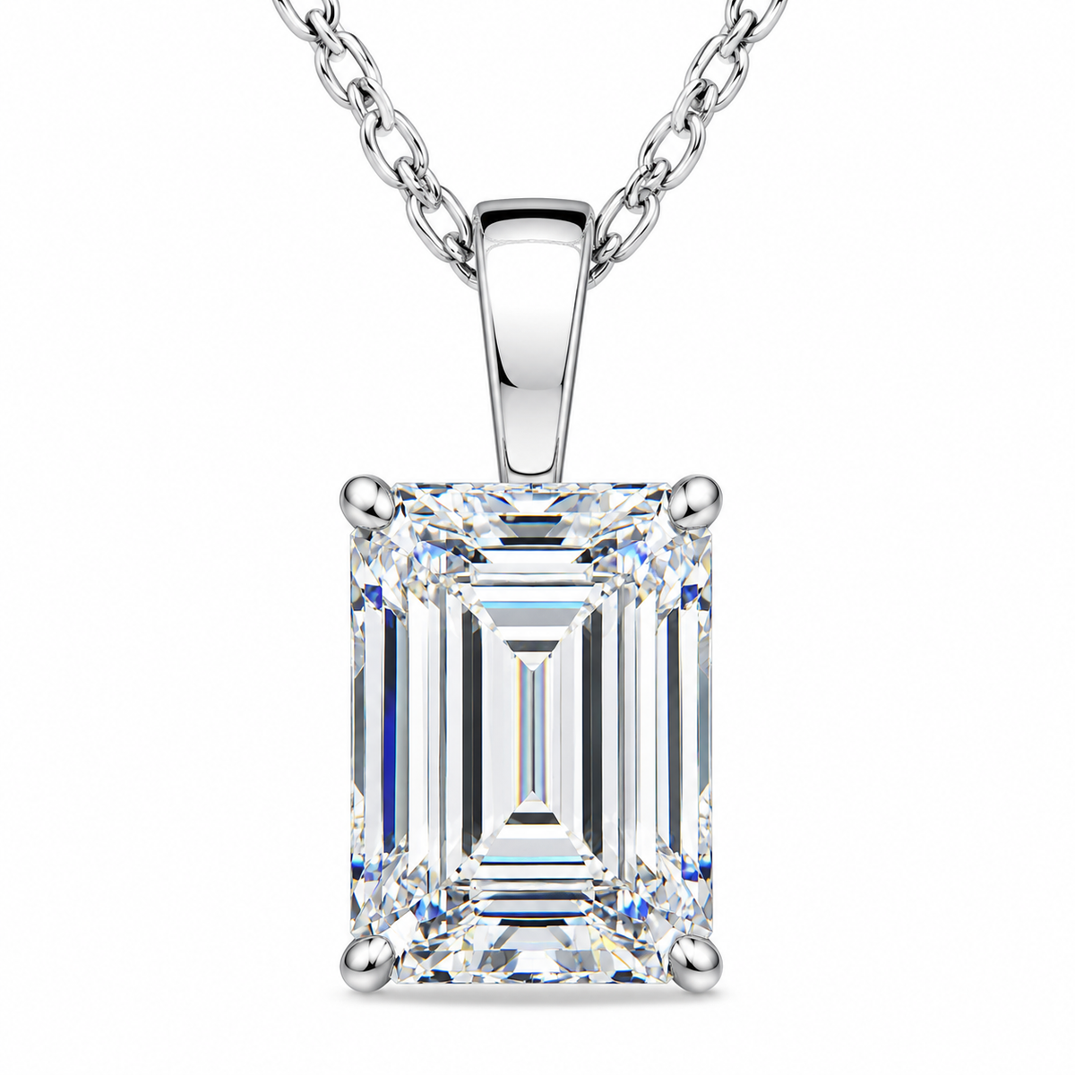 2 Ct Emerald Diamond Solitaire Pendant 14k White Gold Lab Grown