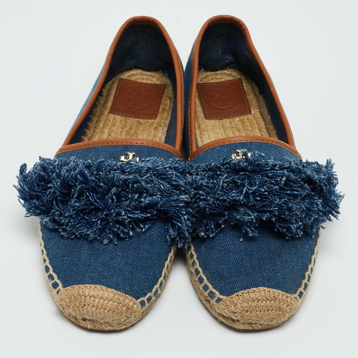 Tory Burch Blue Denim Shaw Espadrille Flats Size 38