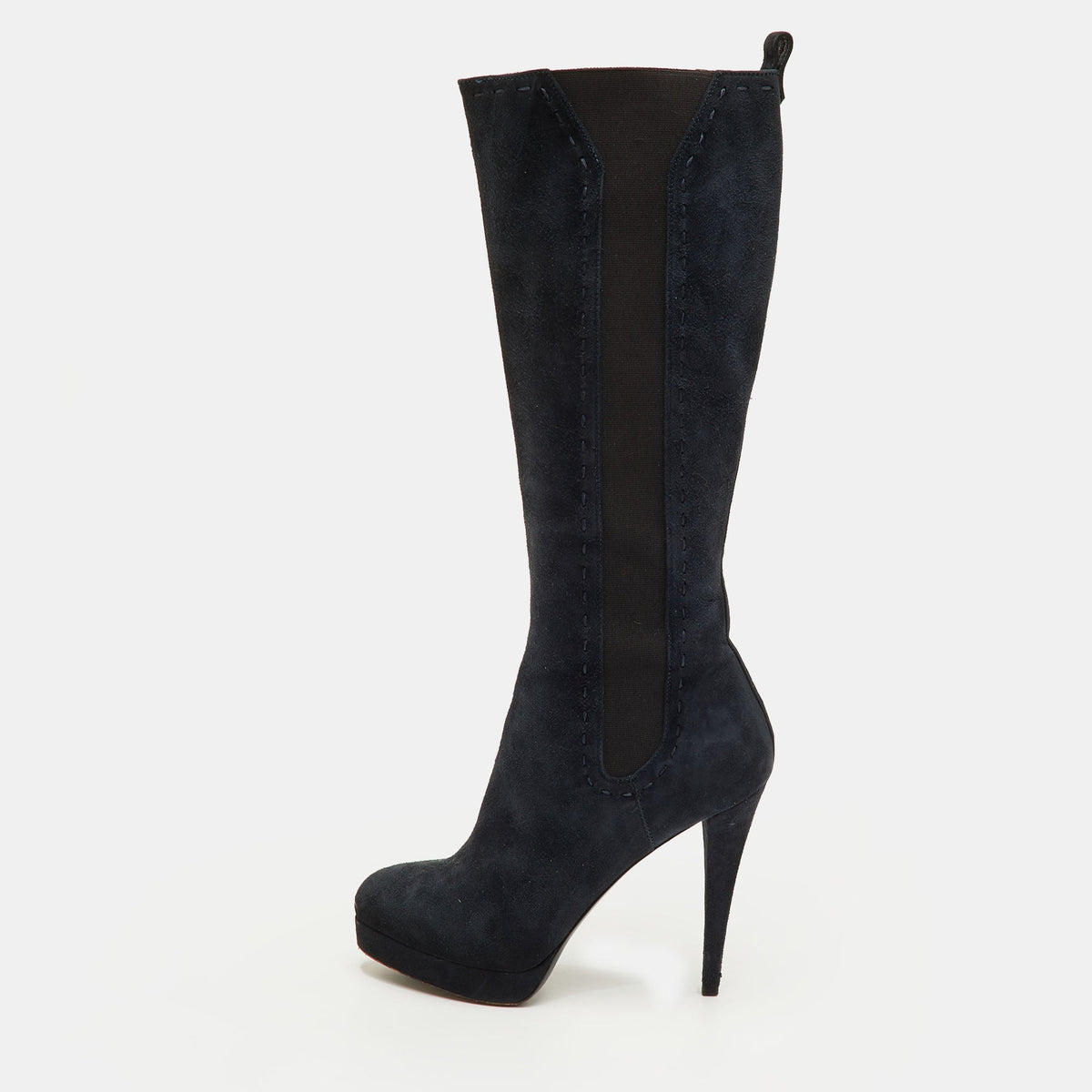 Yves Saint Laurent Size 36.5 Navy Blue Suede Platform Calf Length Boots