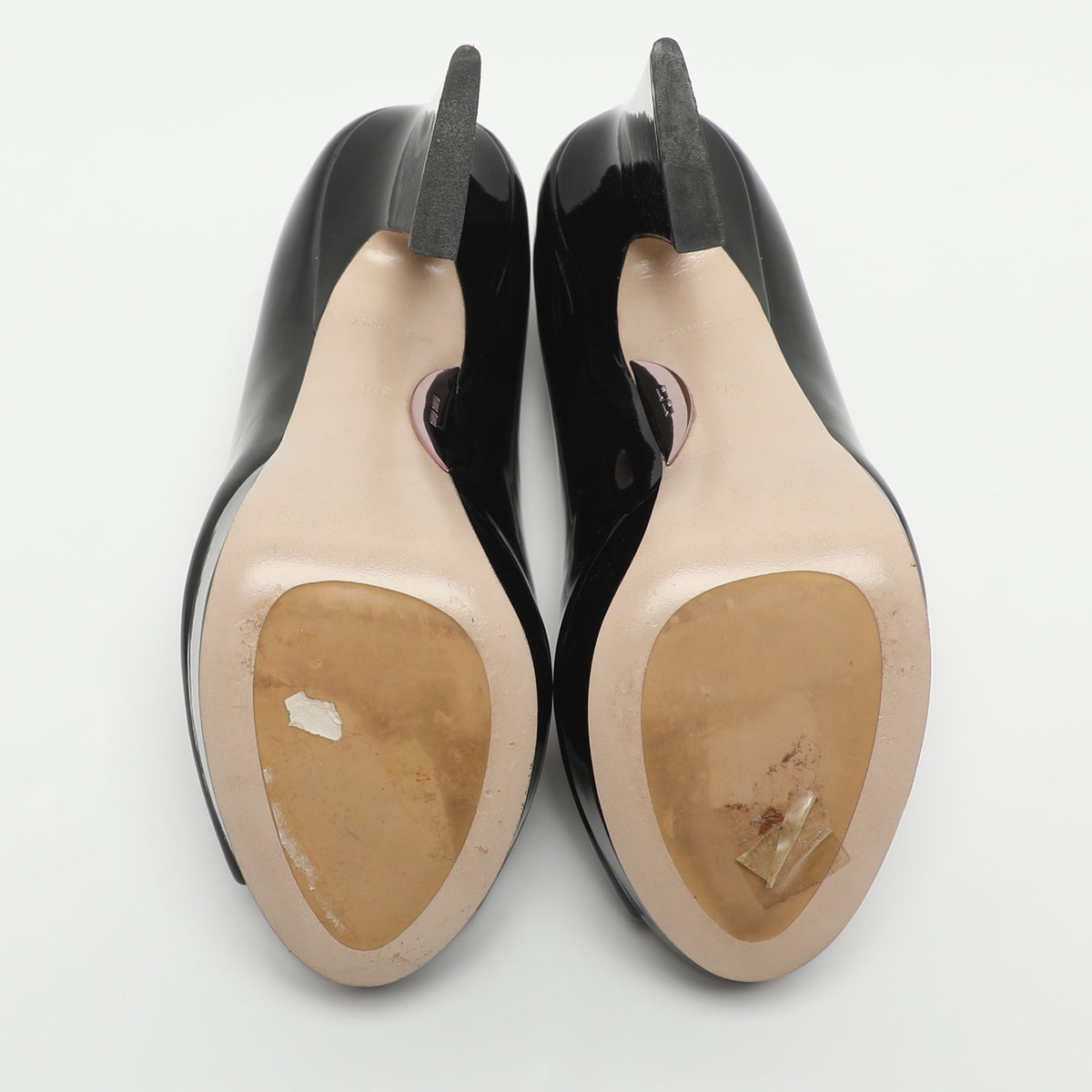 Miu Miu Size 36 Black Patent Leather Peep Toe Pumps