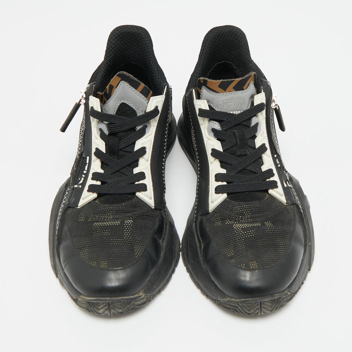 Fendi Flow Size 38.5 Black/White Leather  Mesh and Suede Low Top Sneakers