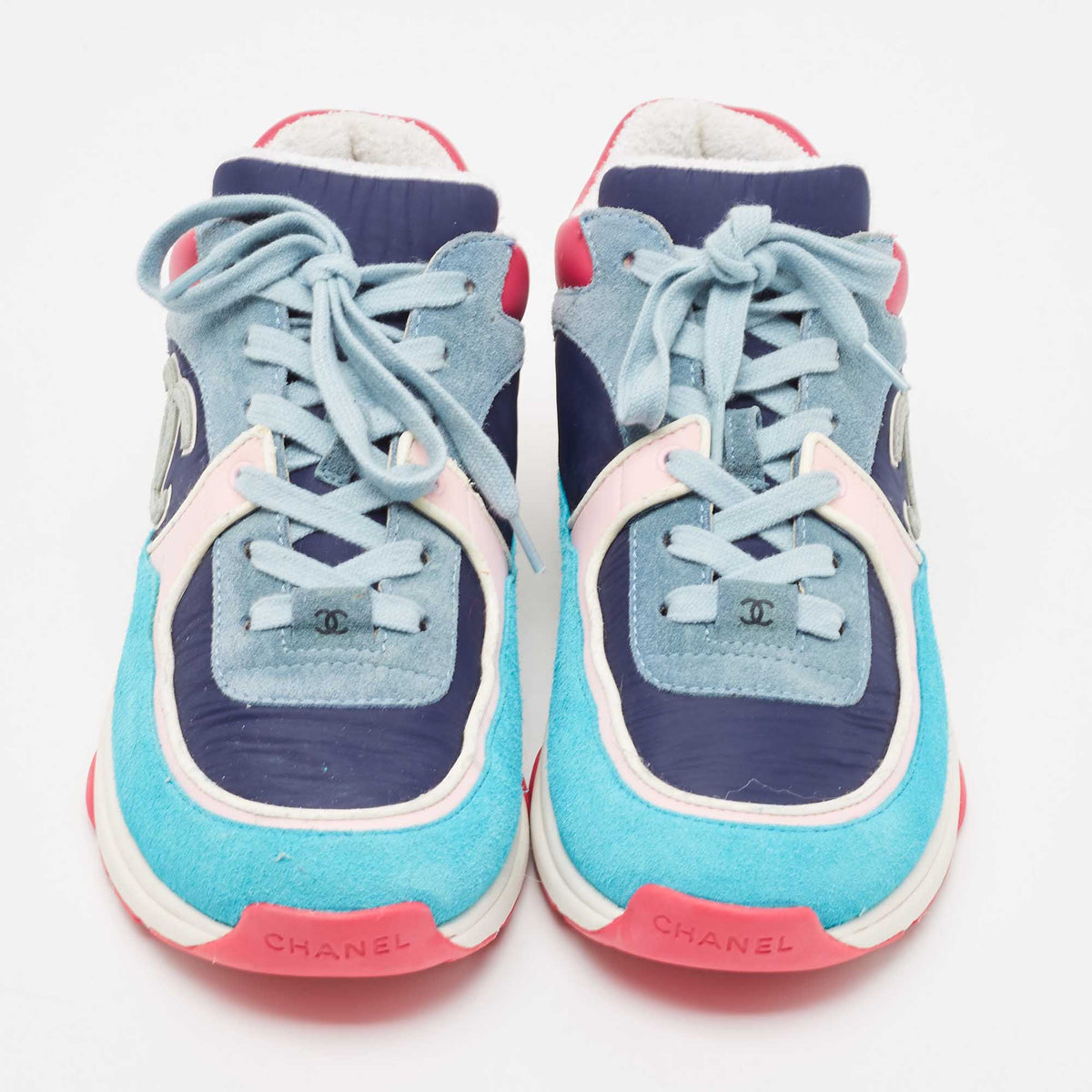 Chanel Size 40 Multicolor Leather  Nylon and Suede Low Top Sneakers
