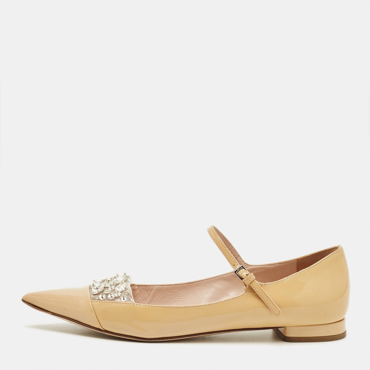 Miu Miu Size 36 Beige Patent Leather Ballet Flats
