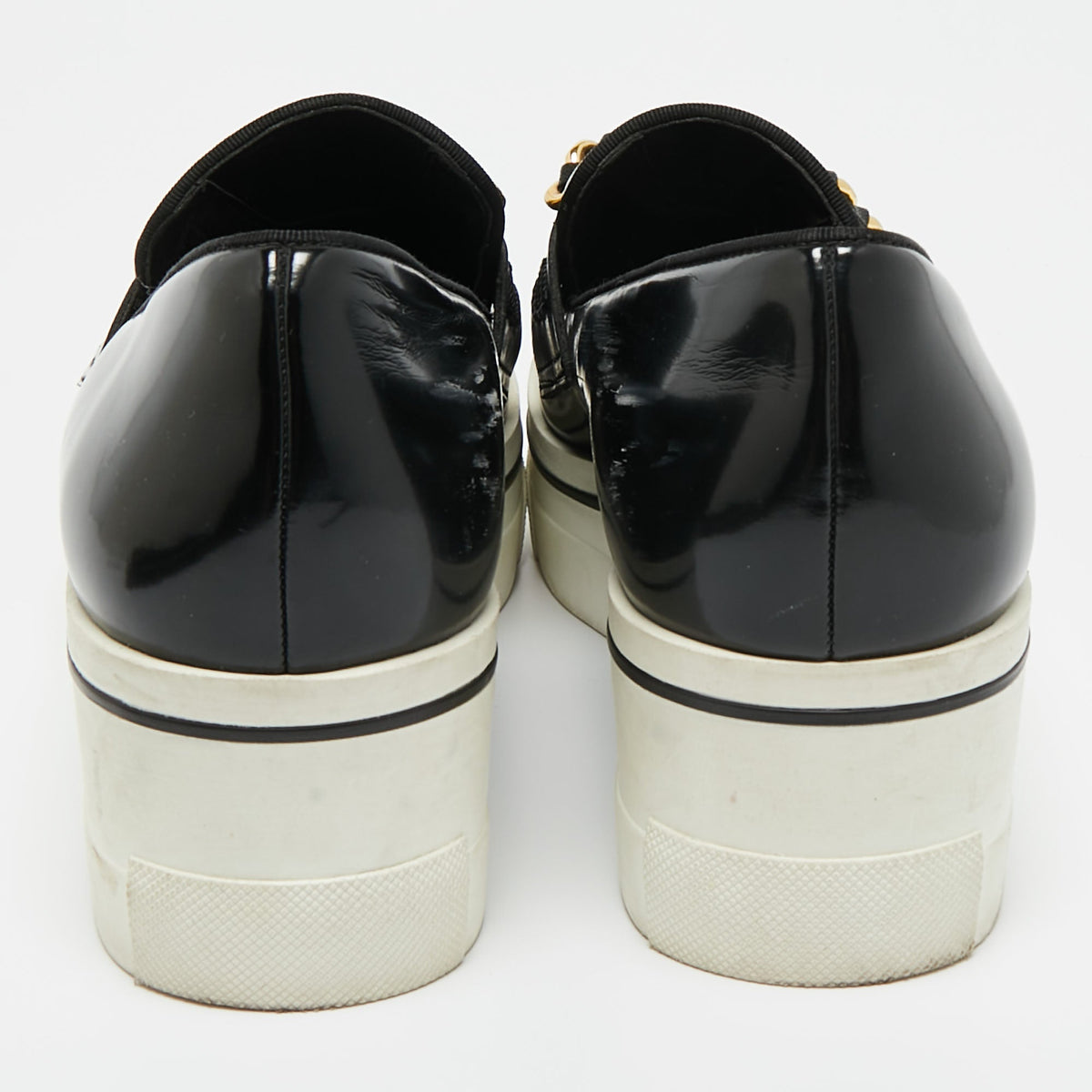 Stella McCartney Black Faux Leather Chain Link Platform Slip On Sneakers Size 38